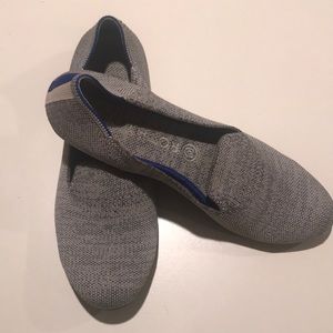 Rothys Grey Loafers with Blue and White stripe